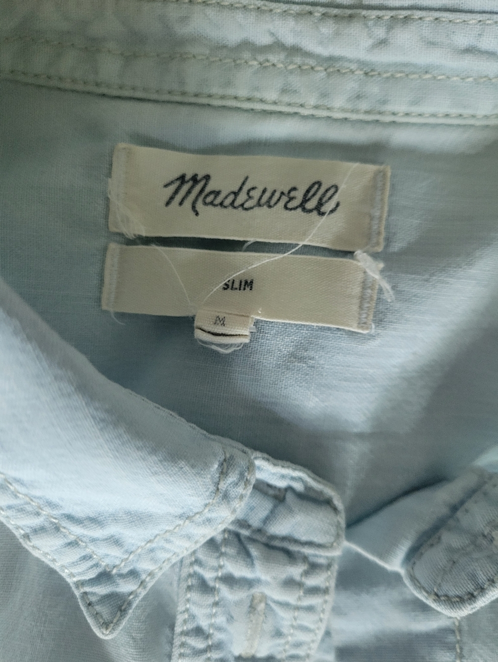 Madewell Slim Chambray Button Down Shirt Light Blue Utility Pocket Cotton Top M - Picture 2 of 9